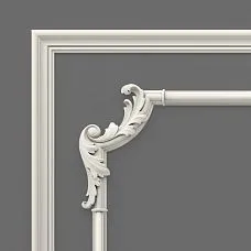Close-up of the corner element of the CPU-5-1 set: baroque scroll and joint with molding in a classic frame.