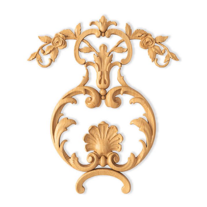 Wooden decor N-507 with carved roses, leaves, and volutes