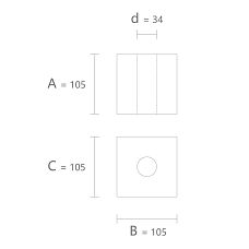 Drawing of the geometric figure KN-011 size 105 &times; 105 &times; 105 mm with a 34 mm hole