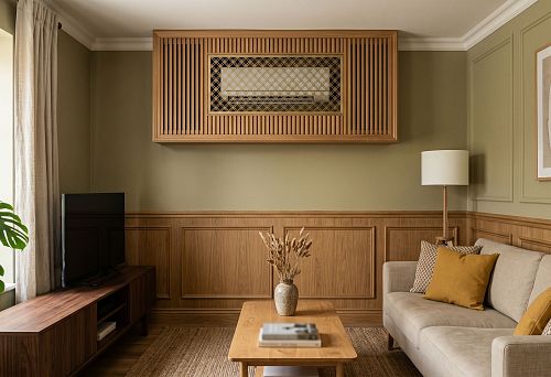 Wooden box for concealing air conditioner piping in the interior