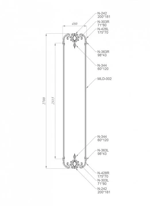 Detailed plan of the wooden decor set C-009-1-1
