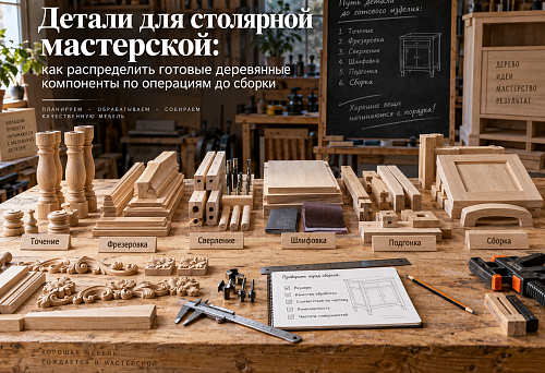 Parts for a joinery workshop before assembly