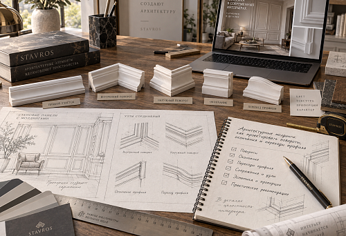 Architectural moldings in an interior project