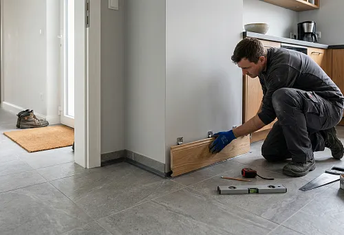 Деревянный плинтус под плитку: особенности монтажа в прихожей и кухне