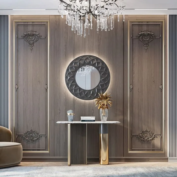 Carved finial N-436.1L in the design of wall panels and furniture fronts with molding MLD-002