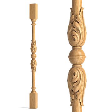 Wooden baluster L-024.1 with carved floral ornament for stairs and railings
