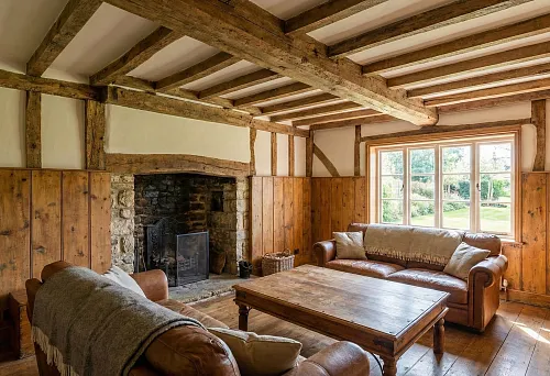 Country House Interior with Wooden Wall Panels