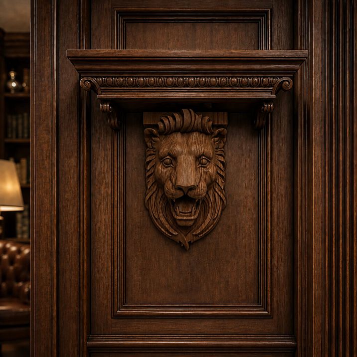 Carved bracket M-014 for accent decoration of furniture and interior panels.