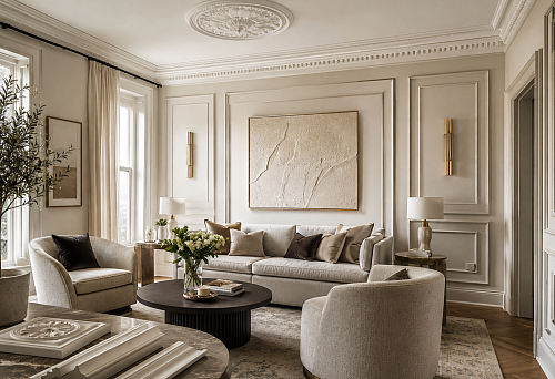 Interior without demolition: how stucco and moldings refresh a room without major renovation