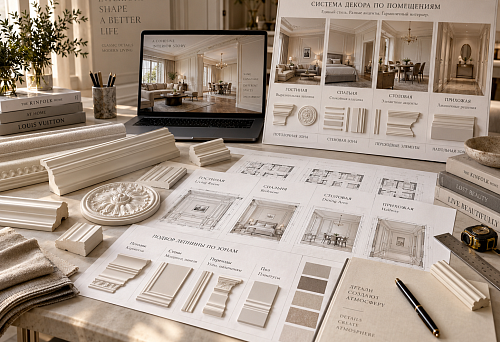 Selection of stucco moldings for interiors by room