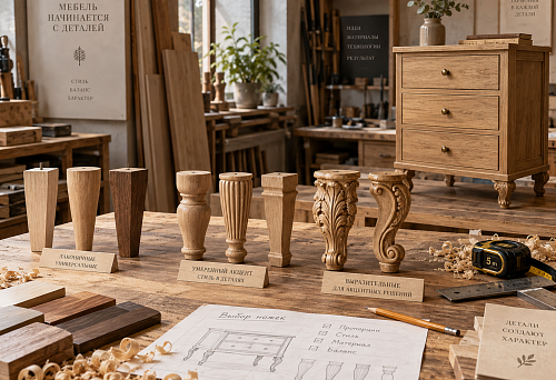 Decorative furniture legs made of natural wood