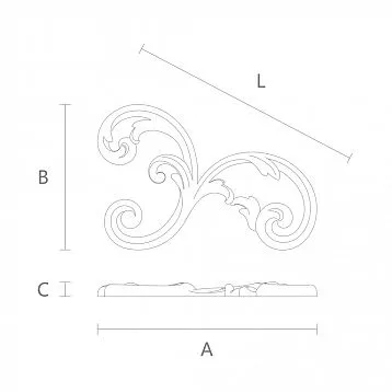 Wooden decorative element N-283R with carving in the form of a plant motif