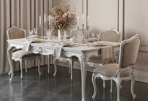 Versailles Chair in the Dining Room: Classic Upholstery and Carved White Frame