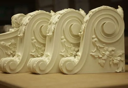 Decorative stucco elements with floral ornament for interior