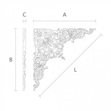 Elegant decorative overlay N-357 from wood, carved, with a symmetrical pattern of leaves and petals
