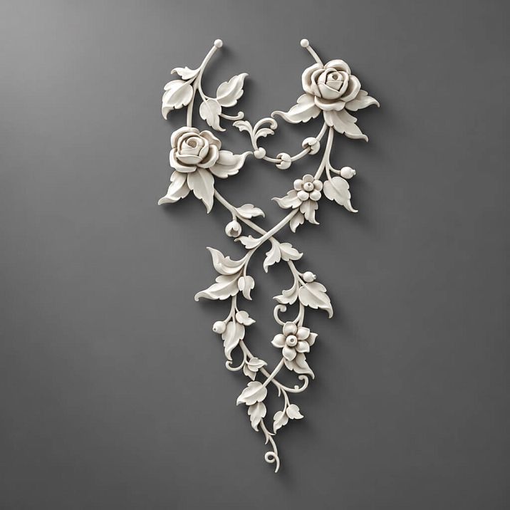 Relief decoration NPU-475 close-up, detailed floral composition