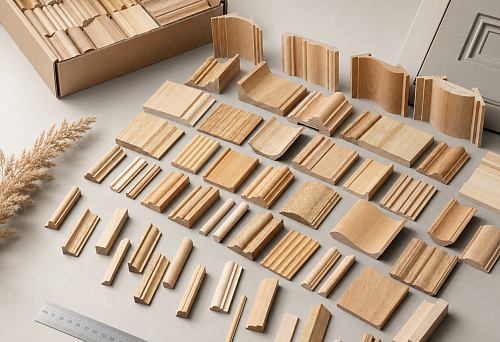 Set of decorative molding samples OMLD-005 of different profiles and sizes