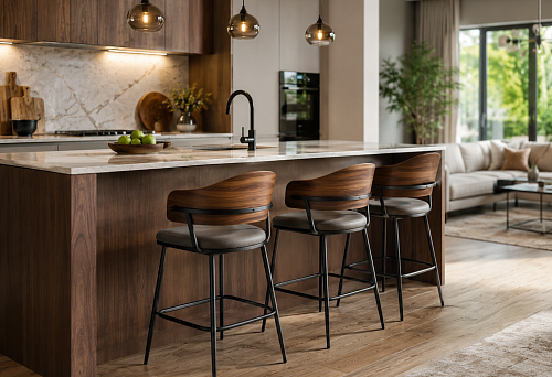 Semi-bar stool for kitchen island, counter, and kitchen-living room