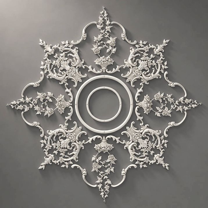 Ceiling rosette CPU-071 with a diameter of 1365 mm made of polyurethane in a classic style with an eight-ray composition