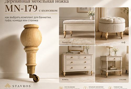 Wooden furniture leg MN-179 with metal caster