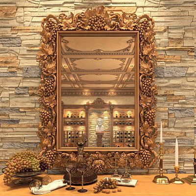Carved frame RM-013 из дерева с декором Grape, в интерьере винного погреба