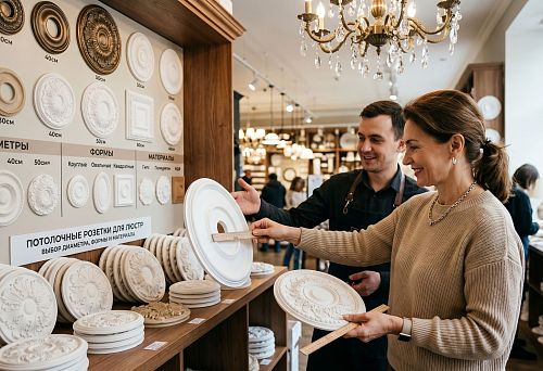 Buy ceiling rosette for chandelier: choosing diameter, shape and material