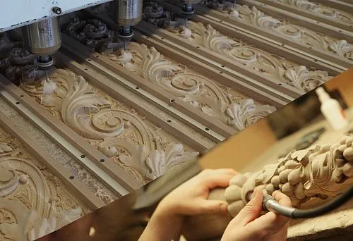 Hand-finished carved wooden element by a master in the workshop.
