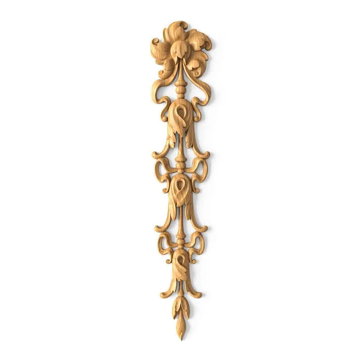 Carved wooden overlay N-501 made of solid oak with floral ornament &mdash; vertical decor for furniture and interior
