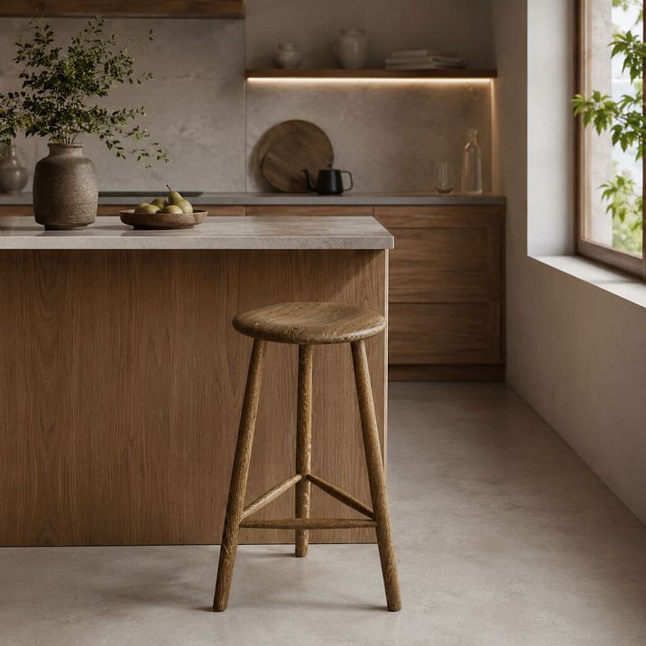 Semi-bar stool TBR-005 made of solid natural wood in a kitchen interior