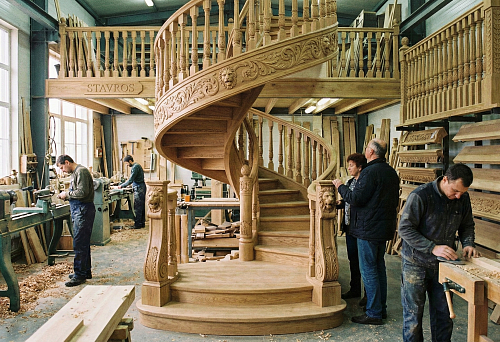 Where to buy a wooden staircase: manufacturing a carved solid wood staircase with balusters and handrail
