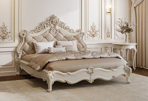 STAVROS luxury classical bed made of solid wood with carved headboard in baroque style &mdash; premium furniture for long-term investment