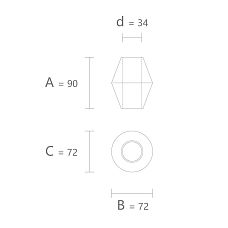 Drawing of geometric figure KN-006, size 90 &times; 72 &times; 72 mm with a 34 mm hole
