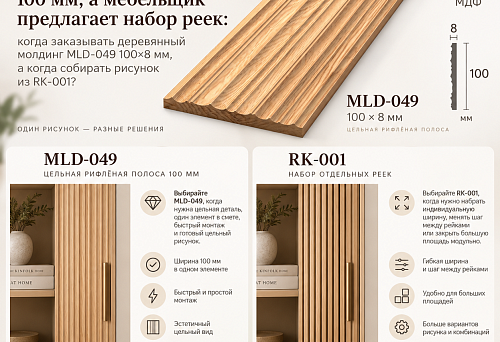Cabinet with solid fluted strips MLD-049 100&times;8 mm on furniture fronts