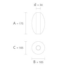 Drawing of the geometric figure KN-003 with dimensions 175 &times; 105 &times; 105 mm and a 34 mm hole
