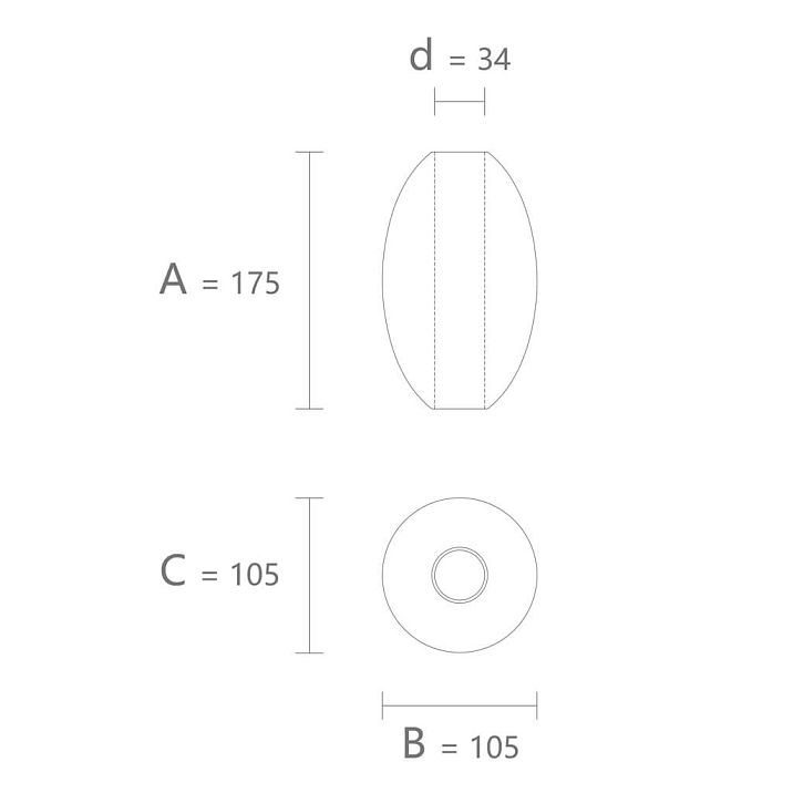 Drawing of the geometric figure KN-003 with dimensions 175 &times; 105 &times; 105 mm and a 34 mm hole