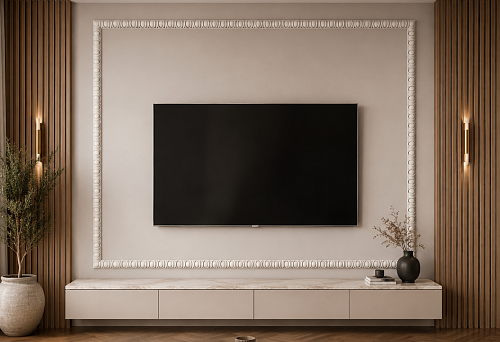Carved molding KPU-011 30 &times; 24 mm for the frame around the TV