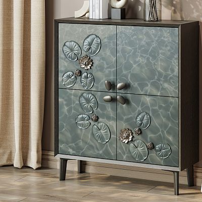 Цветы на фасаде тумбы, деревянный декор N-491 for furniture в интерьере