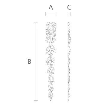 Carved wooden overlay N-498 made of solid oak with laurel garland and cartouche &mdash; vertical decor for furniture
