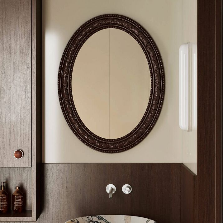 Carved oval frame RM-010 made of oak and beech with a laurel leaf pattern for decorating a mirror in a classic interior