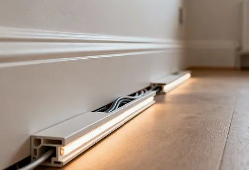 Modern interior with decorative battens and hidden cable channel