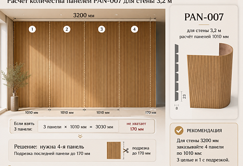 PAN-007 panels on a 3.2 m wide wall in a modern interior
