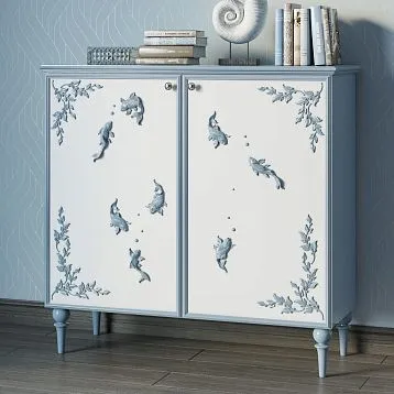 Decorative molding NPU-488 Fish in white color on gray background.