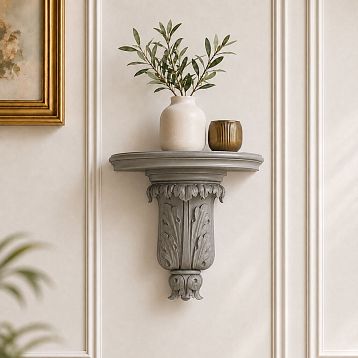 Carved shelf PKR-028.1 made of solid oak or beech in classic style with rich decoration.