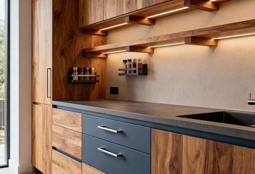 Modern kitchen with wooden fronts and STAVROS polyurethane elements