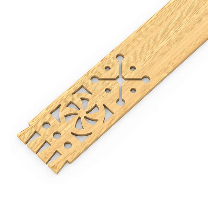 Carved connecting element SNL-21 made of pine with an openwork pattern