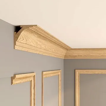 Wooden cornice KZ-013, 90&times;90&times;2600 mm, made of natural oak with natural grain texture