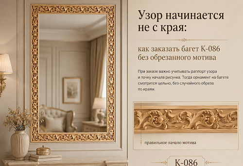 Wooden K-086 moulding with an intact ornament and no cropped motif along the frame edges