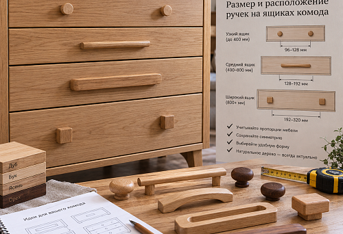 Wooden drawer handles made of natural wood