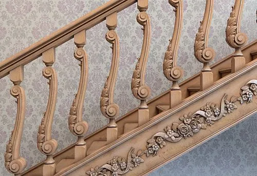 Classic staircase with carved balusters, attaching balusters to steps