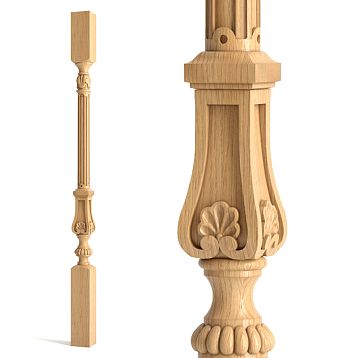 Carved wooden baluster for staircase L-040 against an unpainted background